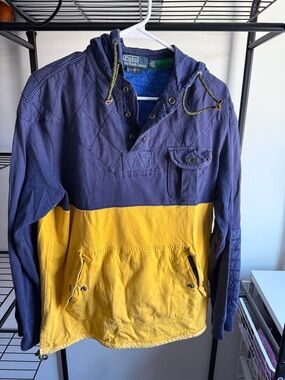 Polo by Ralph Lauren Navy and Yellow Colorblock Pullover Hoodie